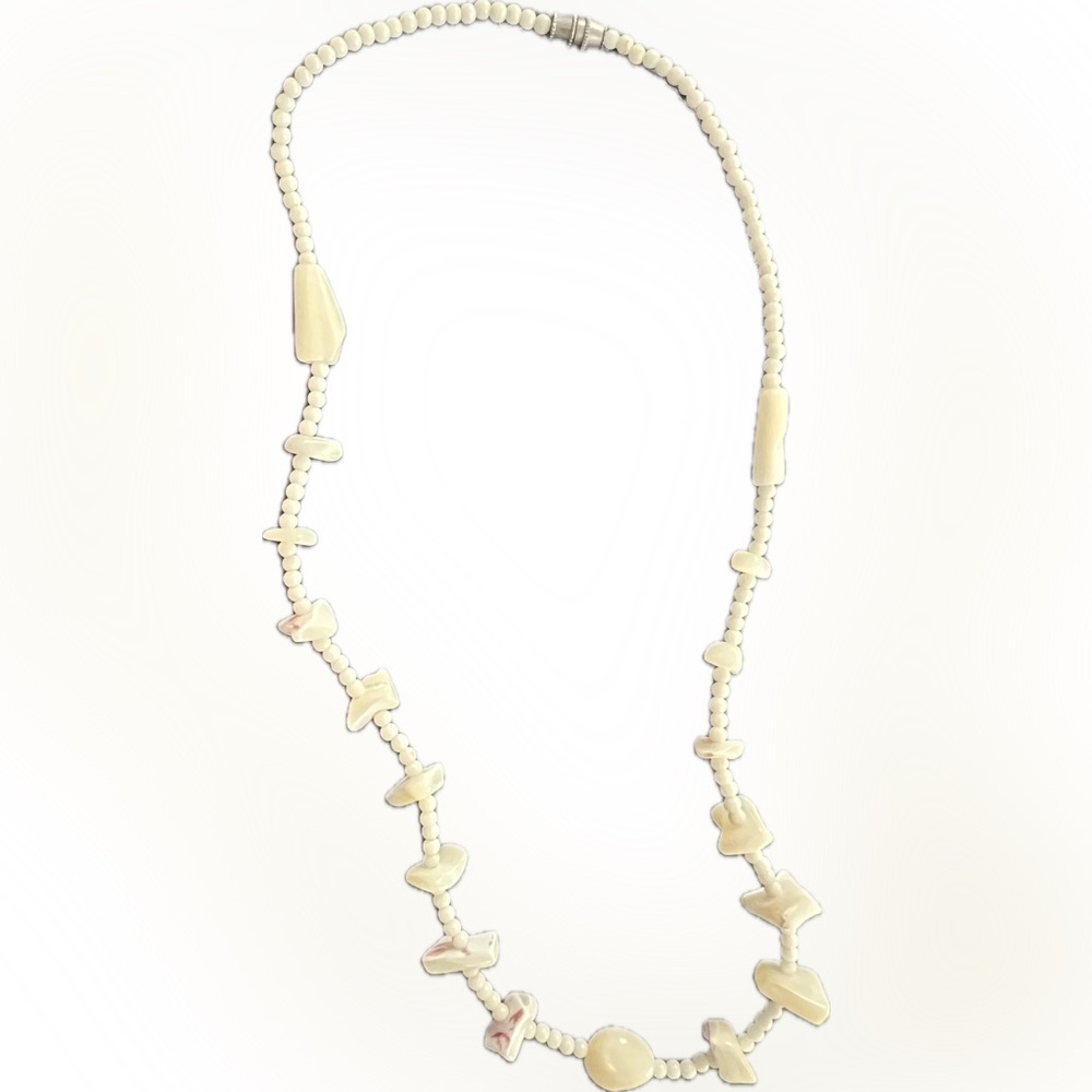 🍄Vintage White Stone Necklace Multi-Size & Shape Unique Stones Beads Jewelry 18”